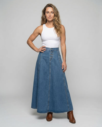 Gonna Jeans Donna Linea A con Bottoni Decorativi - Brentozzi
