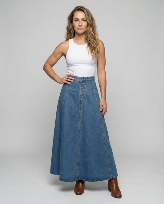 Gonna Jeans Donna Linea A con Bottoni Decorativi - Brentozzi