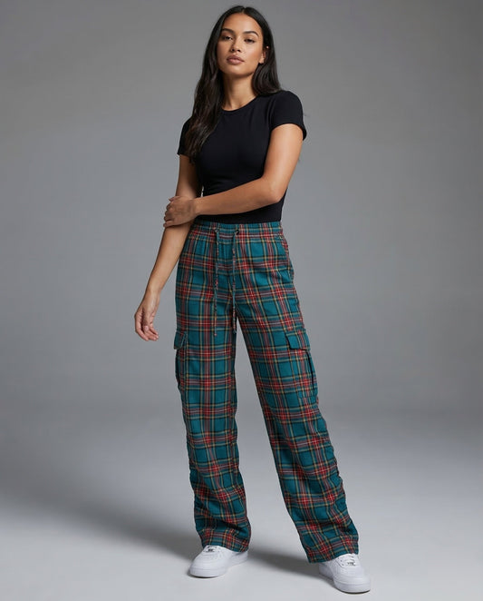 Pantaloni Cargo Donna Fantasia Quadri Effetto Drappeggiato - Brentozzi