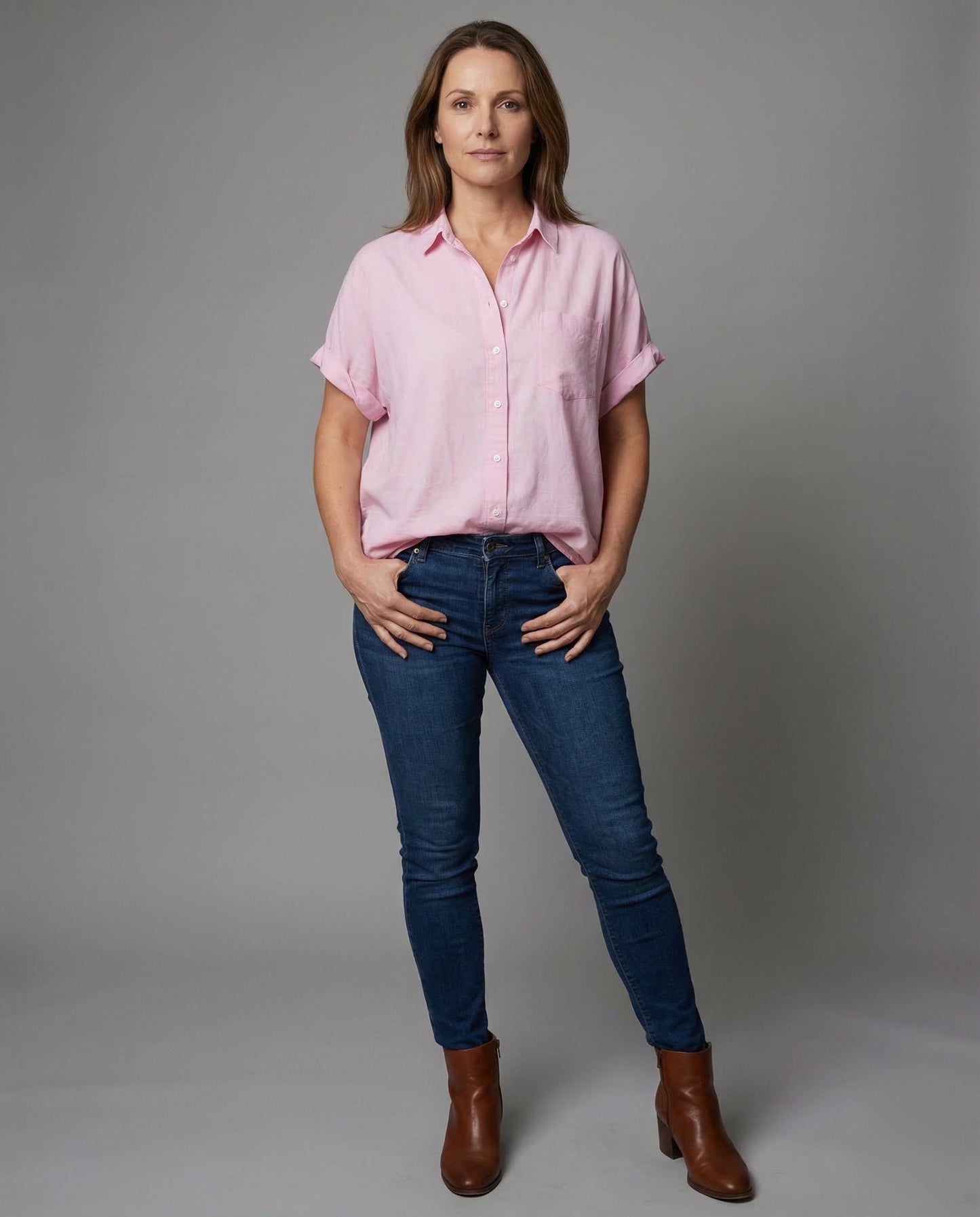 Camicia Donna Manica Corta Cotone Maniche Risvoltate - Brentozzi