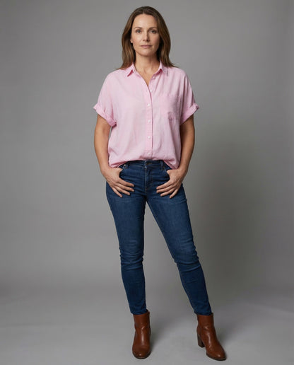 Camicia Donna Manica Corta Cotone Maniche Risvoltate - Brentozzi