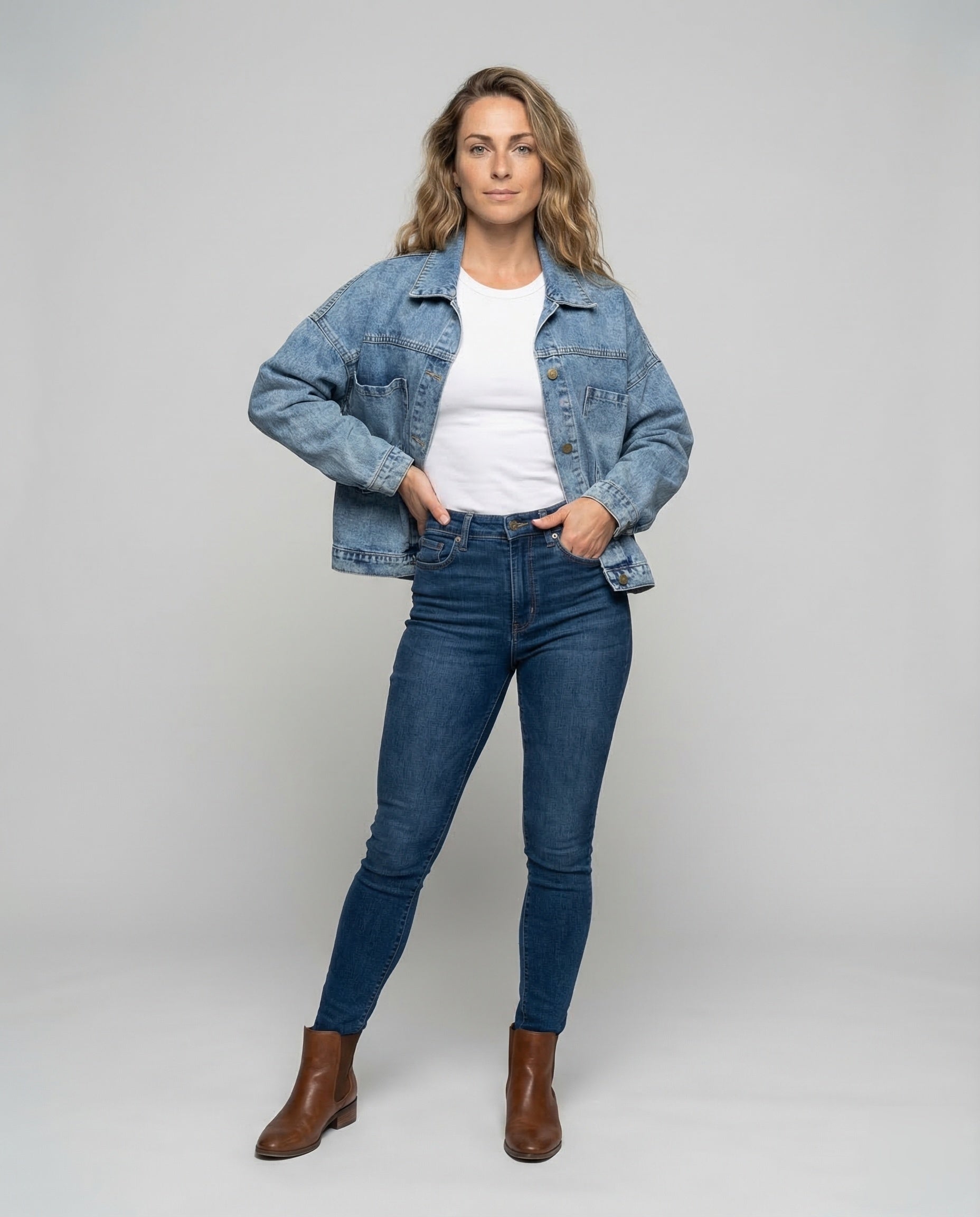 Giacca Jeans Donna Tasche Frontali Tasche Ampie - Brentozzi