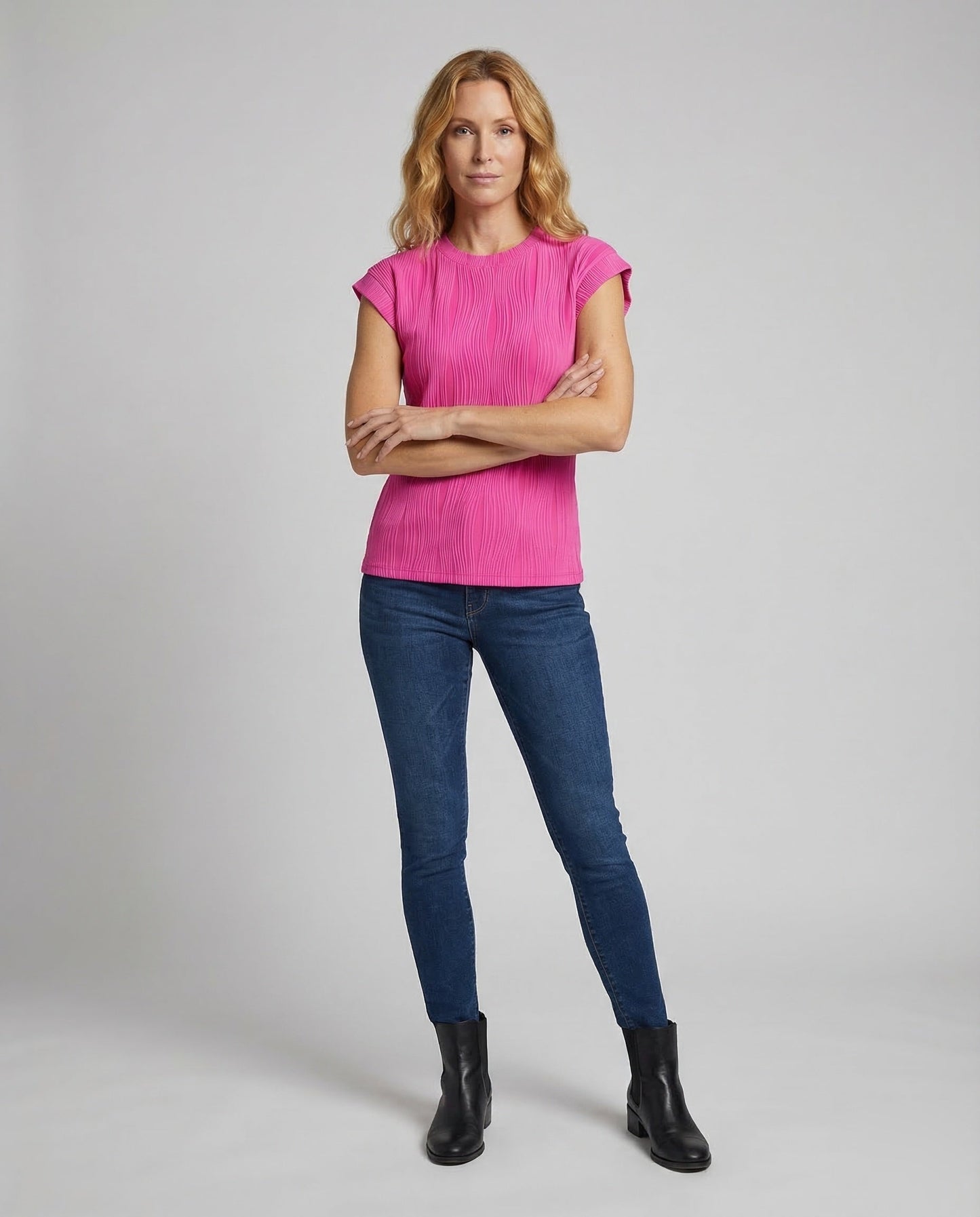 T-shirt Donna Manica Corta Tessuto a Coste Effetto Onde - Brentozzi