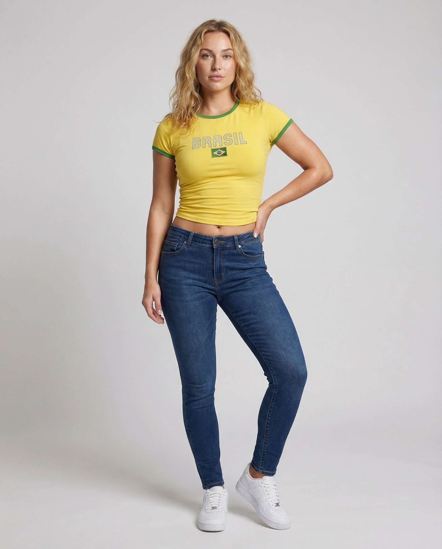 T-shirt Donna Cotone Stampa Brasil Girocollo Slim - Brentozzi