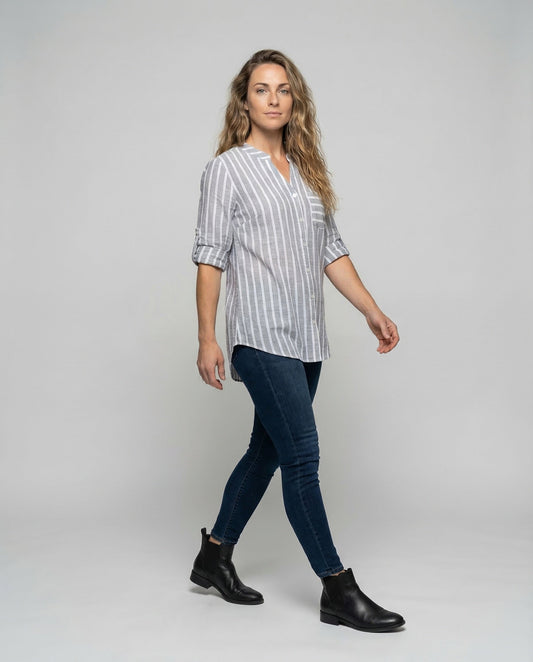 Camicia Donna Lino Taglio Oversize Orlo Asimmetrico - Brentozzi