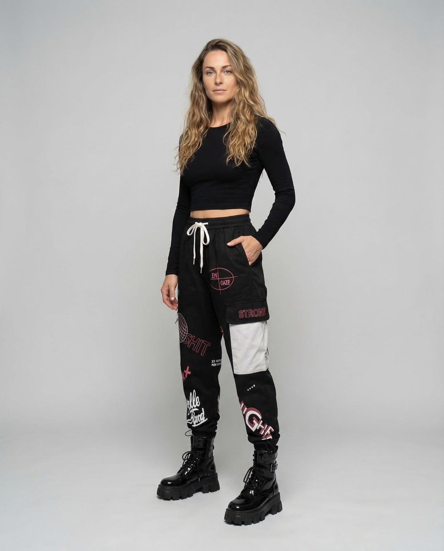 Pantaloni Cargo Donna Tasche Stampa Polsini a Coulisse - Brentozzi