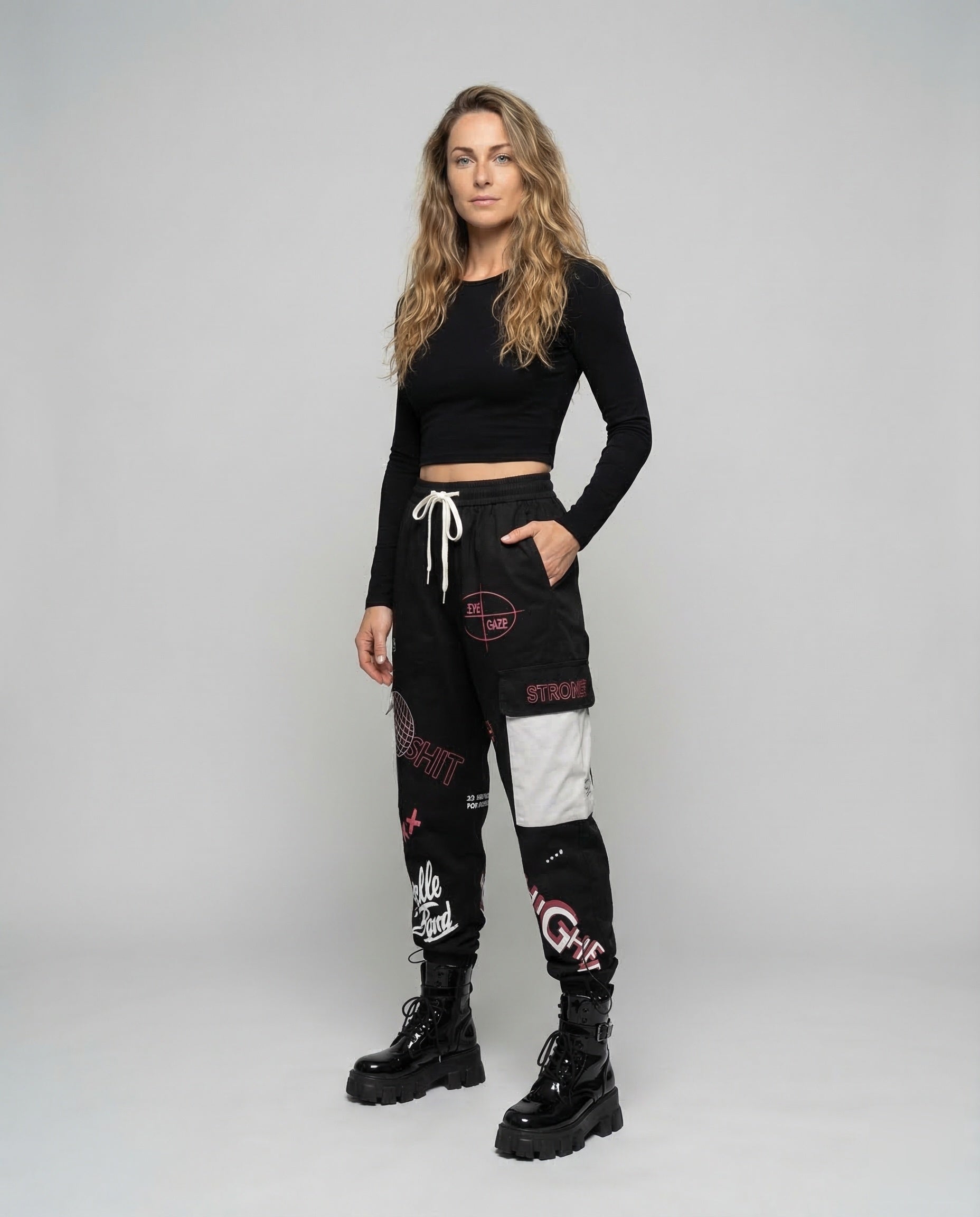 Pantaloni Cargo Donna Tasche Stampa Polsini a Coulisse - Brentozzi