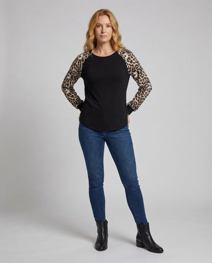 Felpa Donna Raglan Manica Leopardo - Brentozzi
