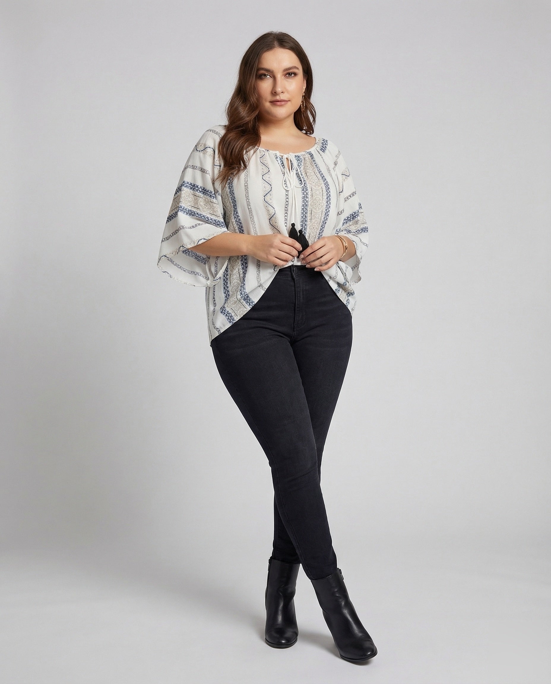 Tunica Boho Donna con Coulisse e Nappine - Brentozzi