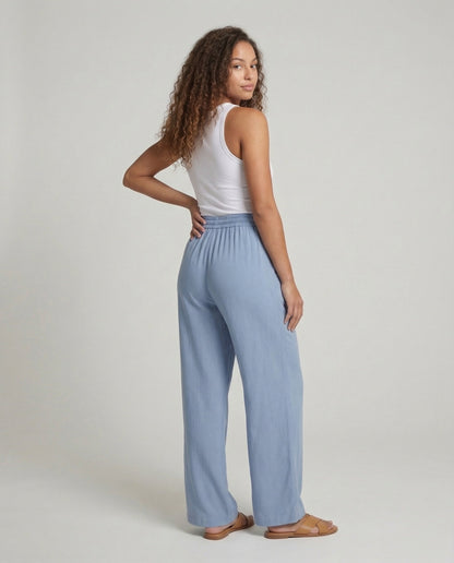 Pantaloni Palazzo Donna Effetto Lino Vita Regolabile