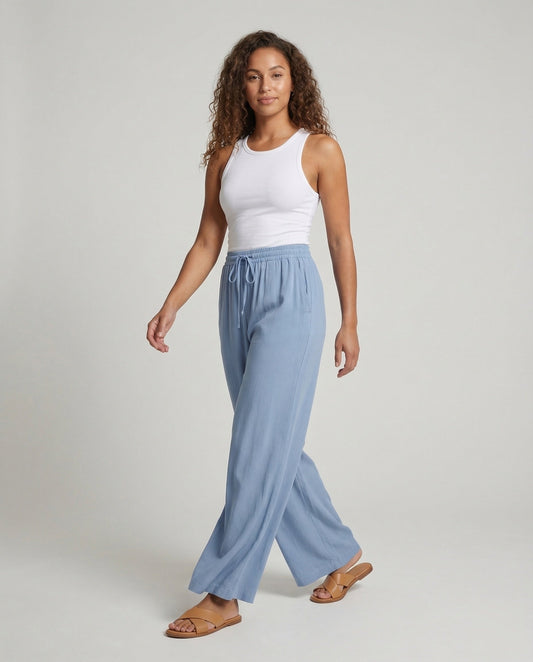 Pantaloni Palazzo Donna Effetto Lino Vita Regolabile - Brentozzi