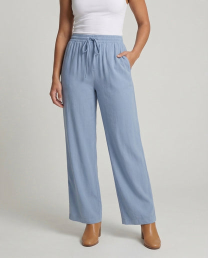 Pantaloni Palazzo Donna Effetto Lino Vita Regolabile