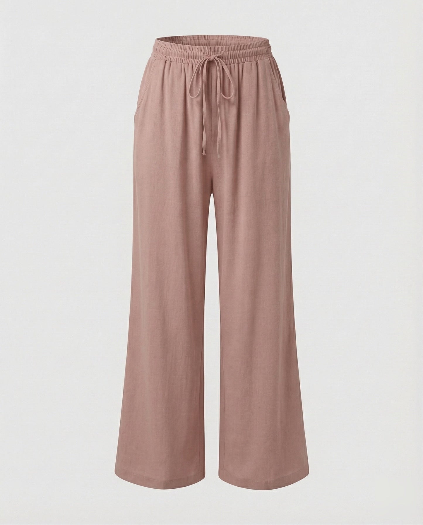 Pantaloni Palazzo Donna Effetto Lino Vita Regolabile