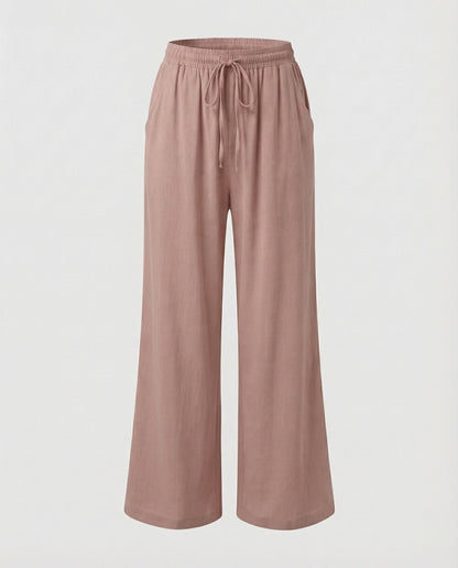 Pantaloni Palazzo Donna Effetto Lino Vita Regolabile