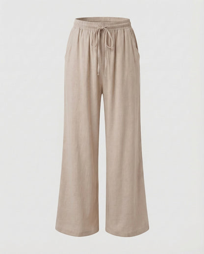 Pantaloni Palazzo Donna Effetto Lino Vita Regolabile