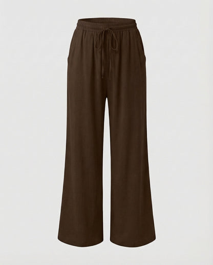 Pantaloni Palazzo Donna Effetto Lino Vita Regolabile