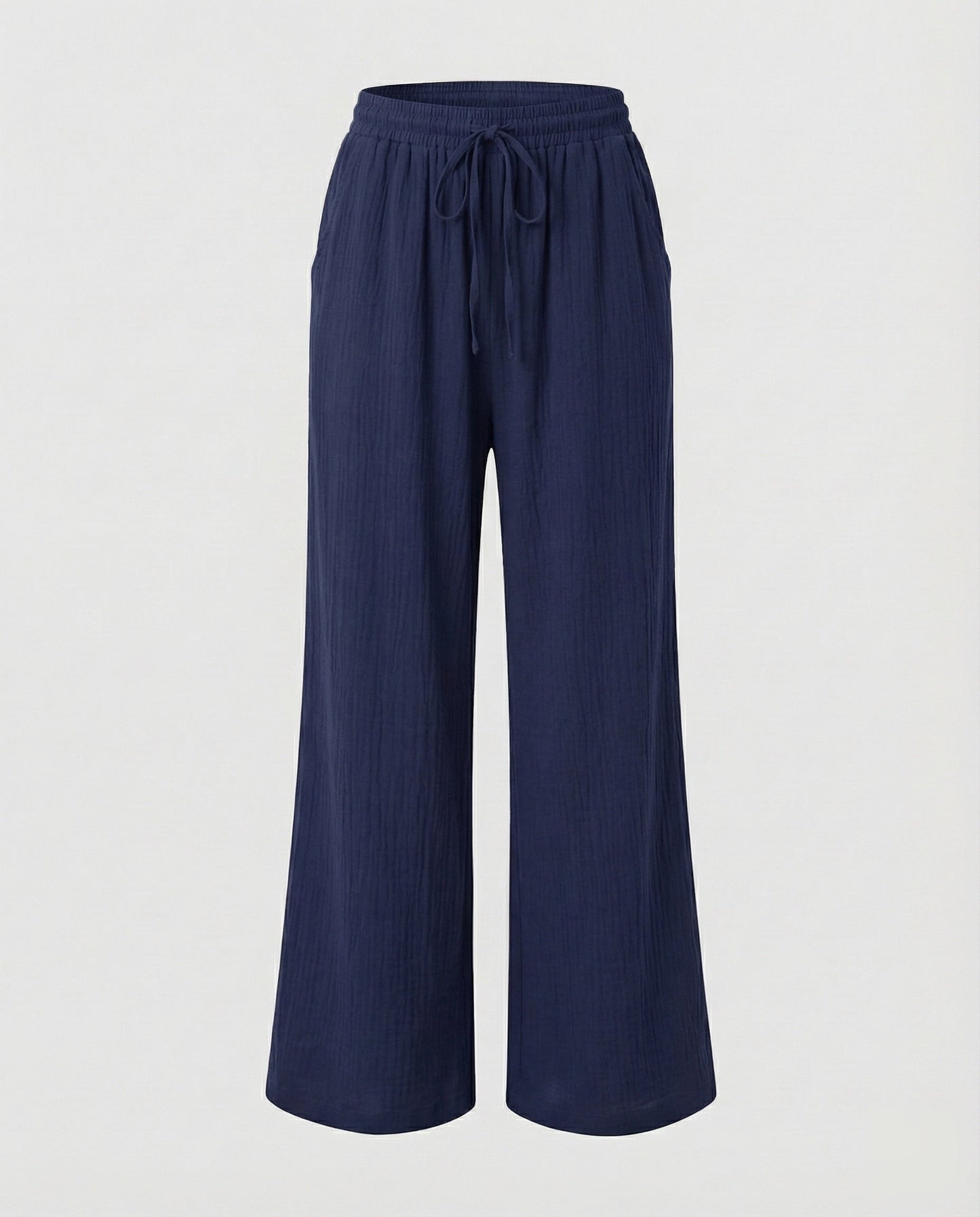 Pantaloni Palazzo Donna Effetto Lino Vita Regolabile