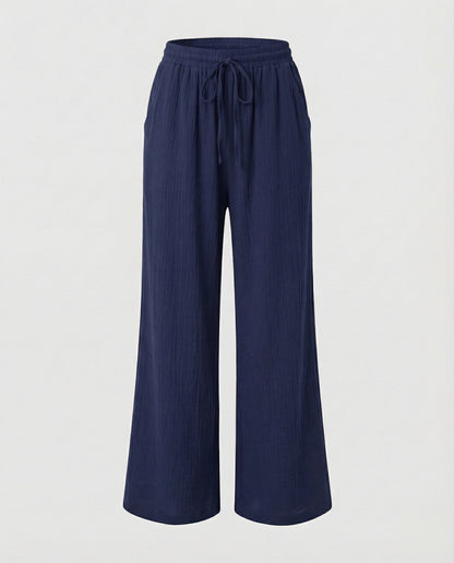 Pantaloni Palazzo Donna Effetto Lino Vita Regolabile