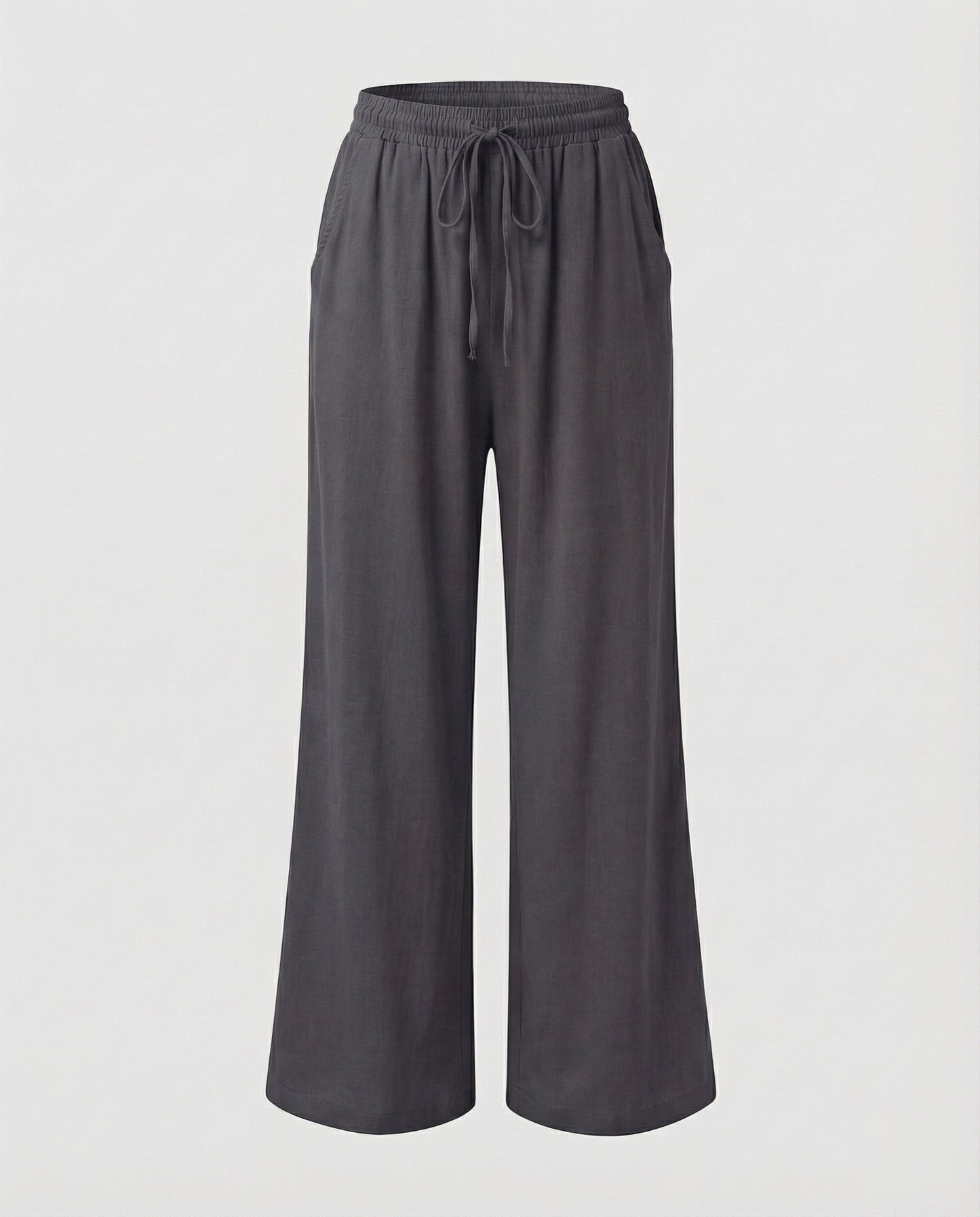 Pantaloni Palazzo Donna Effetto Lino Vita Regolabile