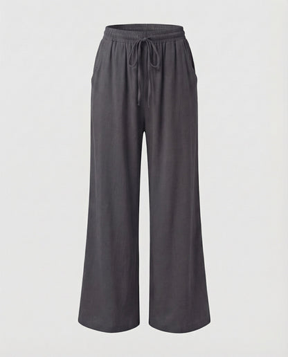 Pantaloni Palazzo Donna Effetto Lino Vita Regolabile