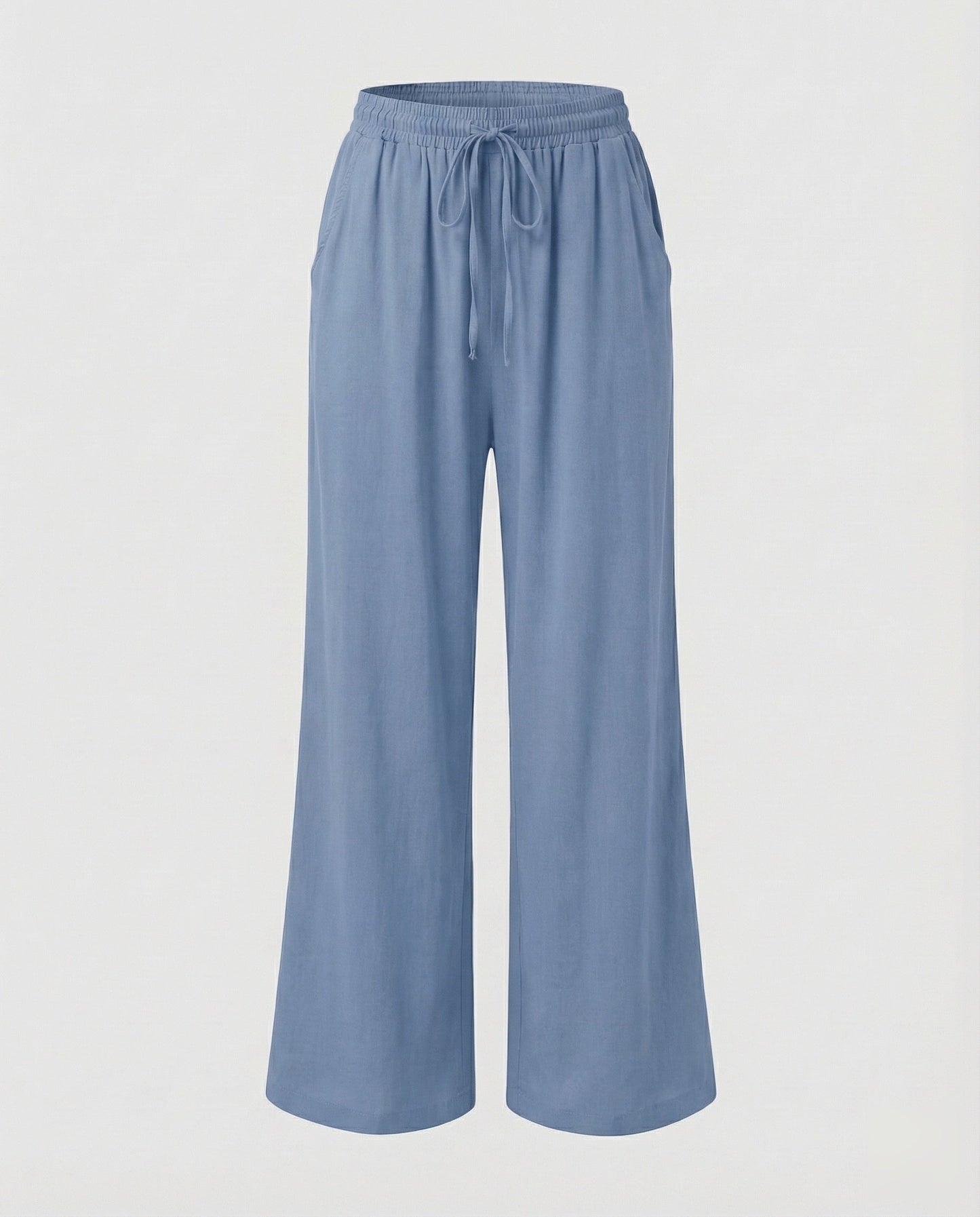 Pantaloni Palazzo Donna Effetto Lino Vita Regolabile