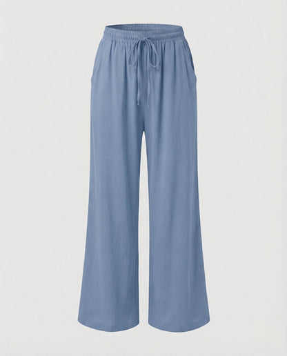 Pantaloni Palazzo Donna Effetto Lino Vita Regolabile