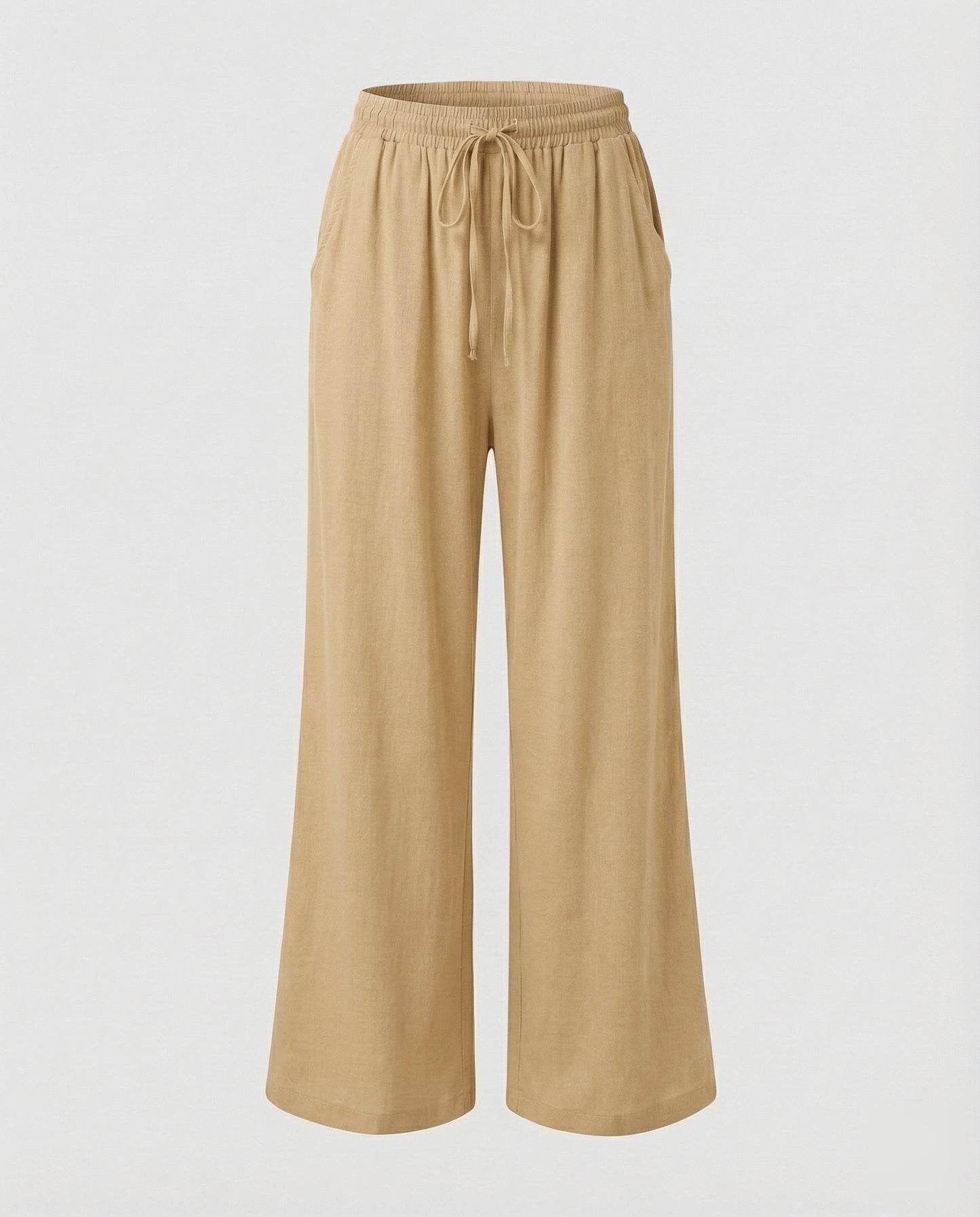 Pantaloni Palazzo Donna Effetto Lino Vita Regolabile