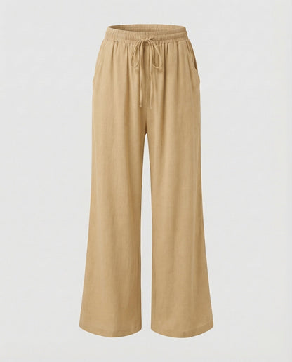 Pantaloni Palazzo Donna Effetto Lino Vita Regolabile
