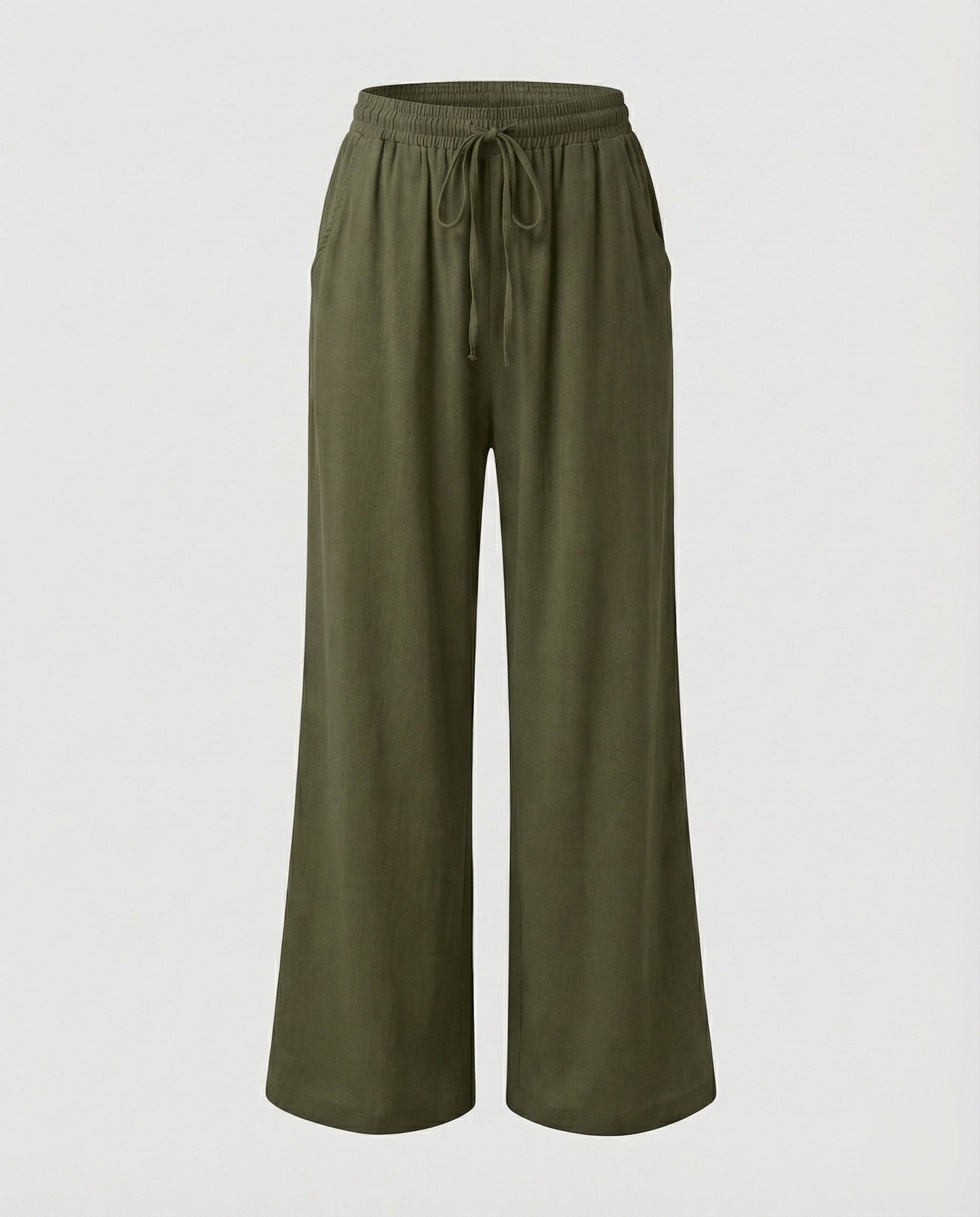 Pantaloni Palazzo Donna Effetto Lino Vita Regolabile