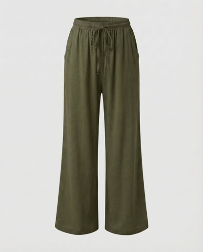 Pantaloni Palazzo Donna Effetto Lino Vita Regolabile