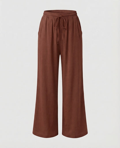 Pantaloni Palazzo Donna Effetto Lino Vita Regolabile