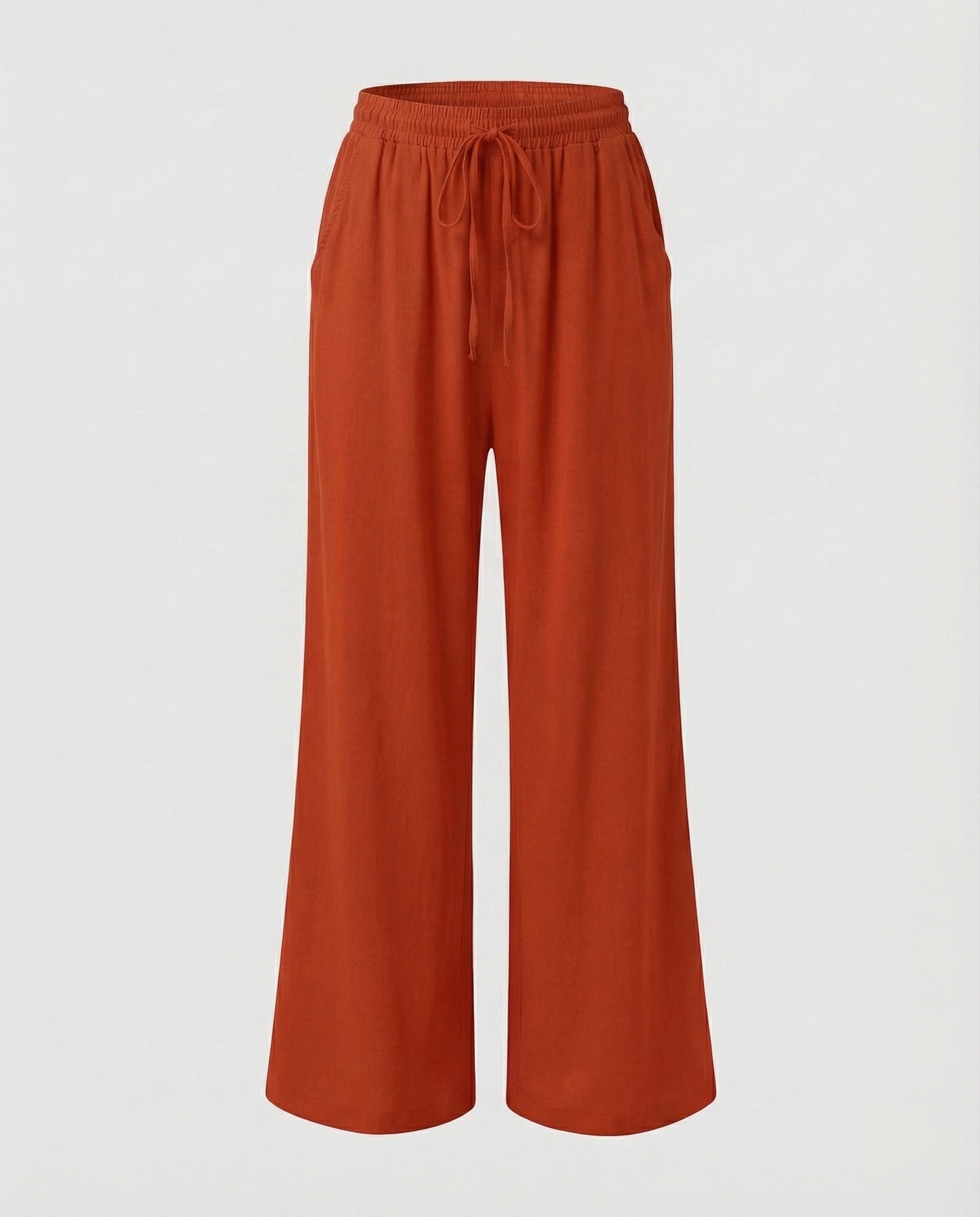 Pantaloni Palazzo Donna Effetto Lino Vita Regolabile
