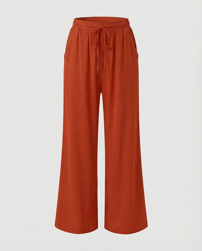 Pantaloni Palazzo Donna Effetto Lino Vita Regolabile