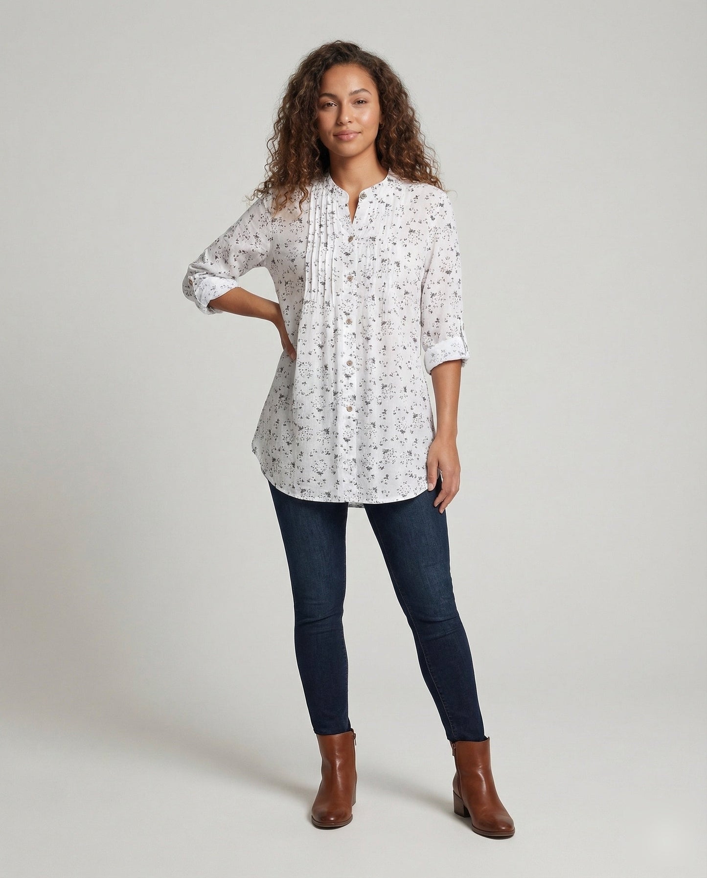 Blusa Tunica Donna Collo Alto Pieghe sul Petto - Brentozzi