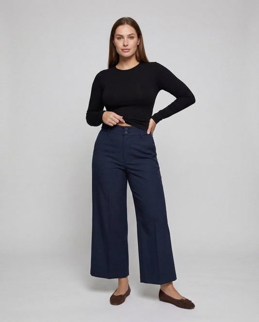 Pantaloni Palazo Donna Vita Doppio Bottone Taglio Corto - Brentozzi