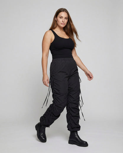 Pantaloni Donna in Cotone con Lacci Laterali e Vita Arricciata - Brentozzi