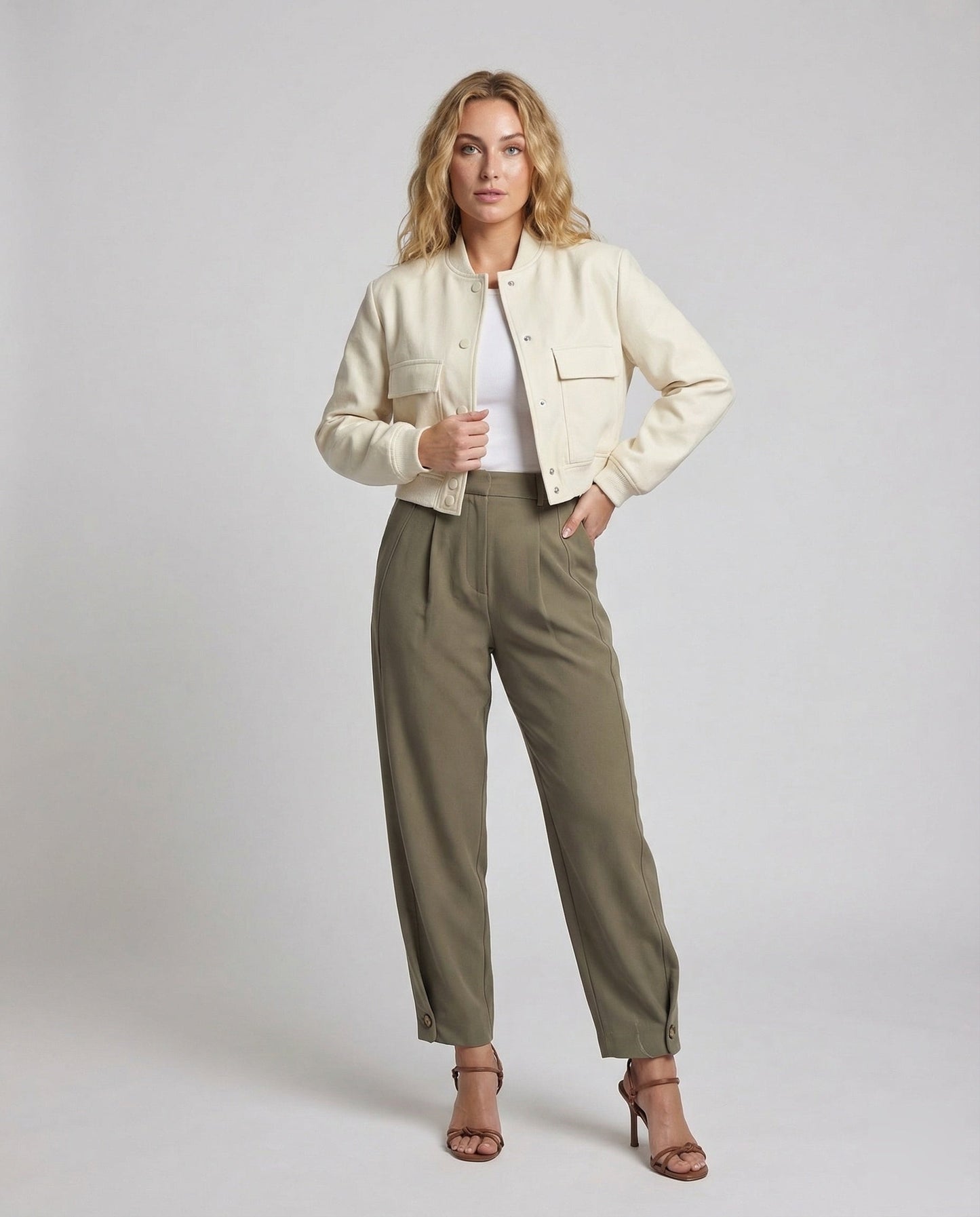 Pantaloni Donna Vita Paperbag Dettaglio Bottone Orlo - Brentozzi