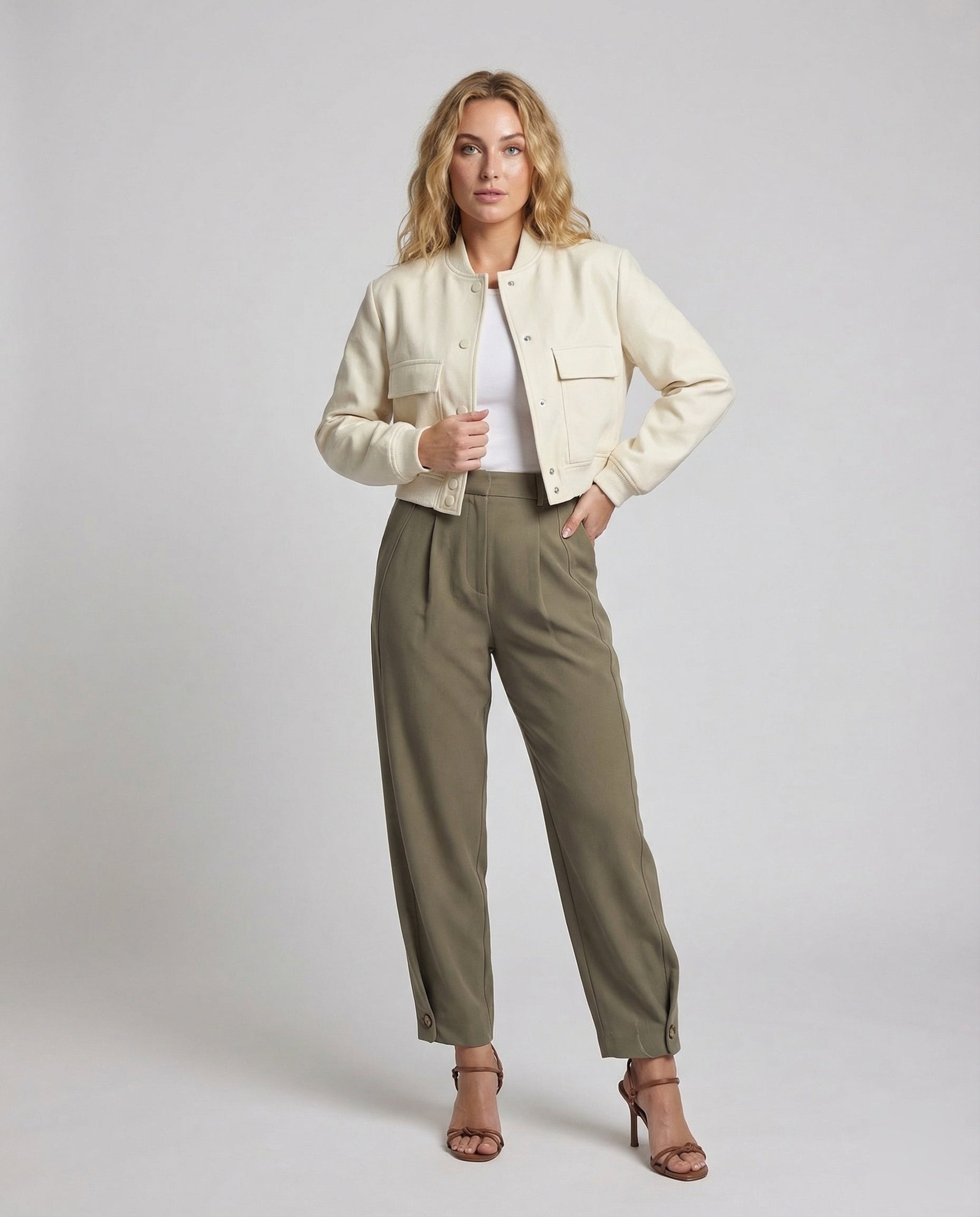 Pantaloni Donna Vita Paperbag Dettaglio Bottone Orlo - Brentozzi