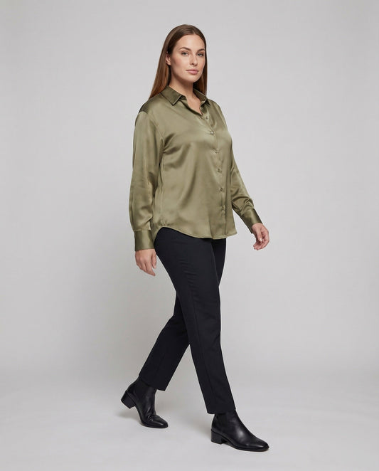 Camicia Donna in Satin Scollo Classico Orlo Lungo Sul Retro - Brentozzi
