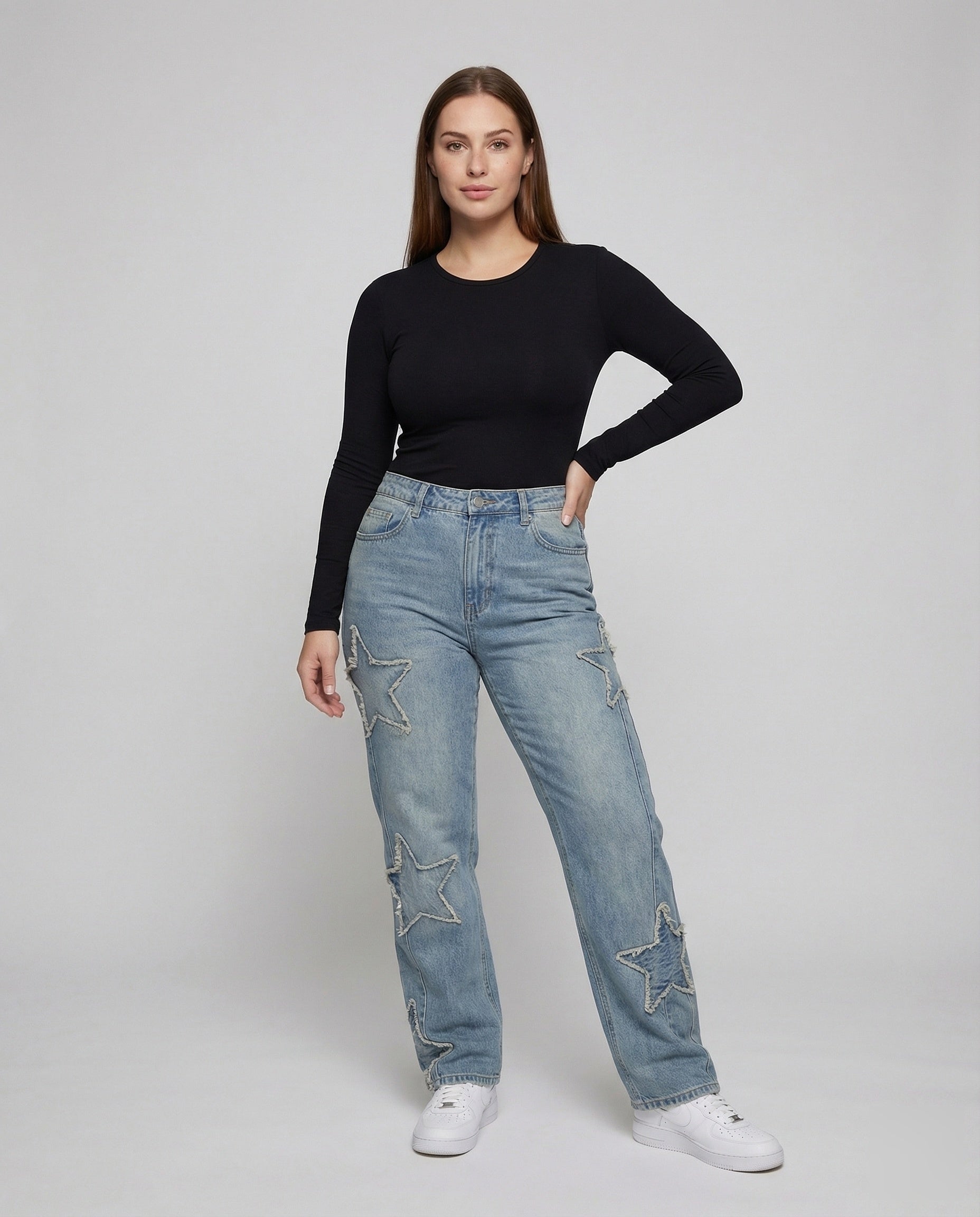 Jeans Donna Retro con Applicazioni a Stella Trapuntate - Brentozzi