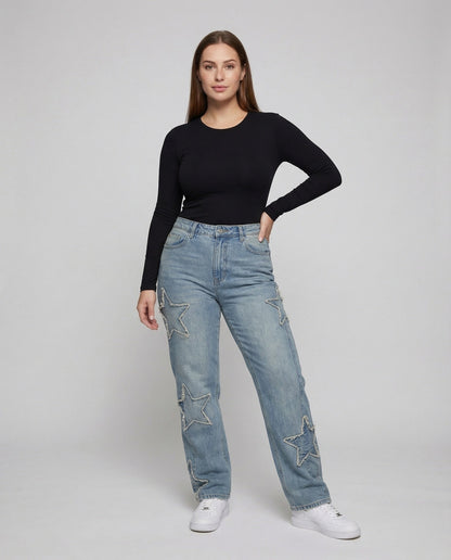 Jeans Donna Retro con Applicazioni a Stella Trapuntate - Brentozzi