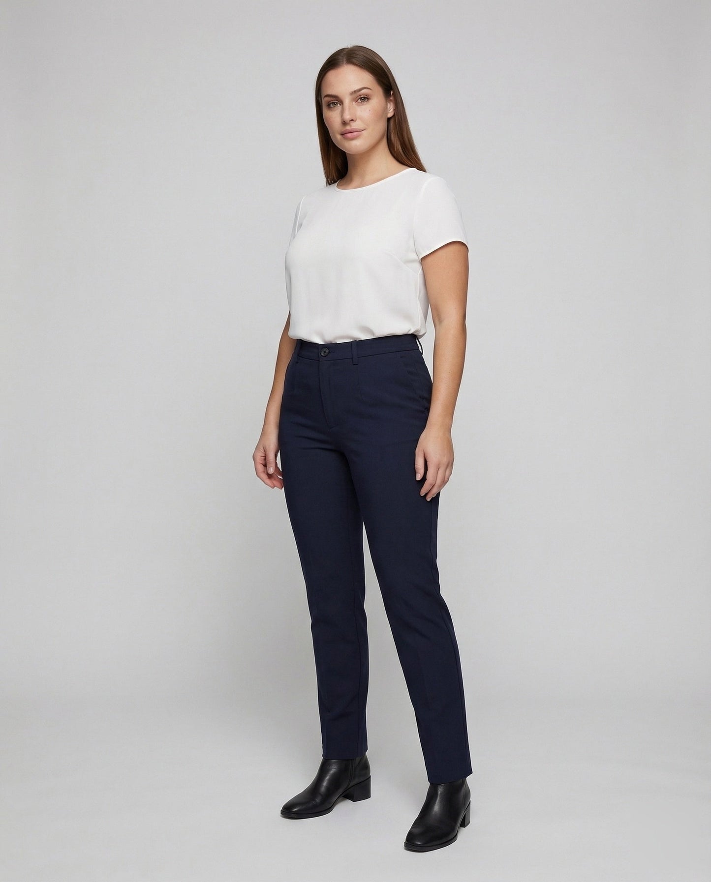 Pantaloni Donna Vita Alta in Tessuto Elasticizzato con Piega - Brentozzi
