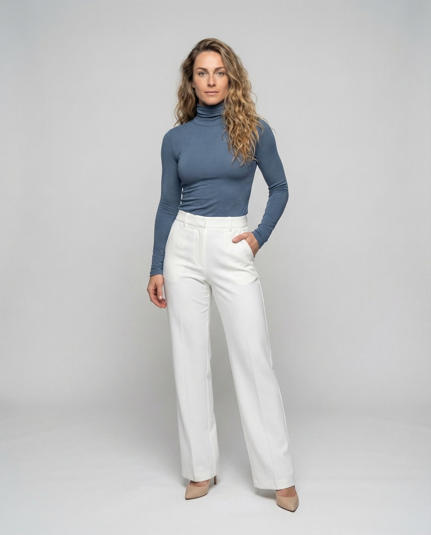 Maglia Donna in Jersey Stretch Trasparente Collo Alto - Brentozzi