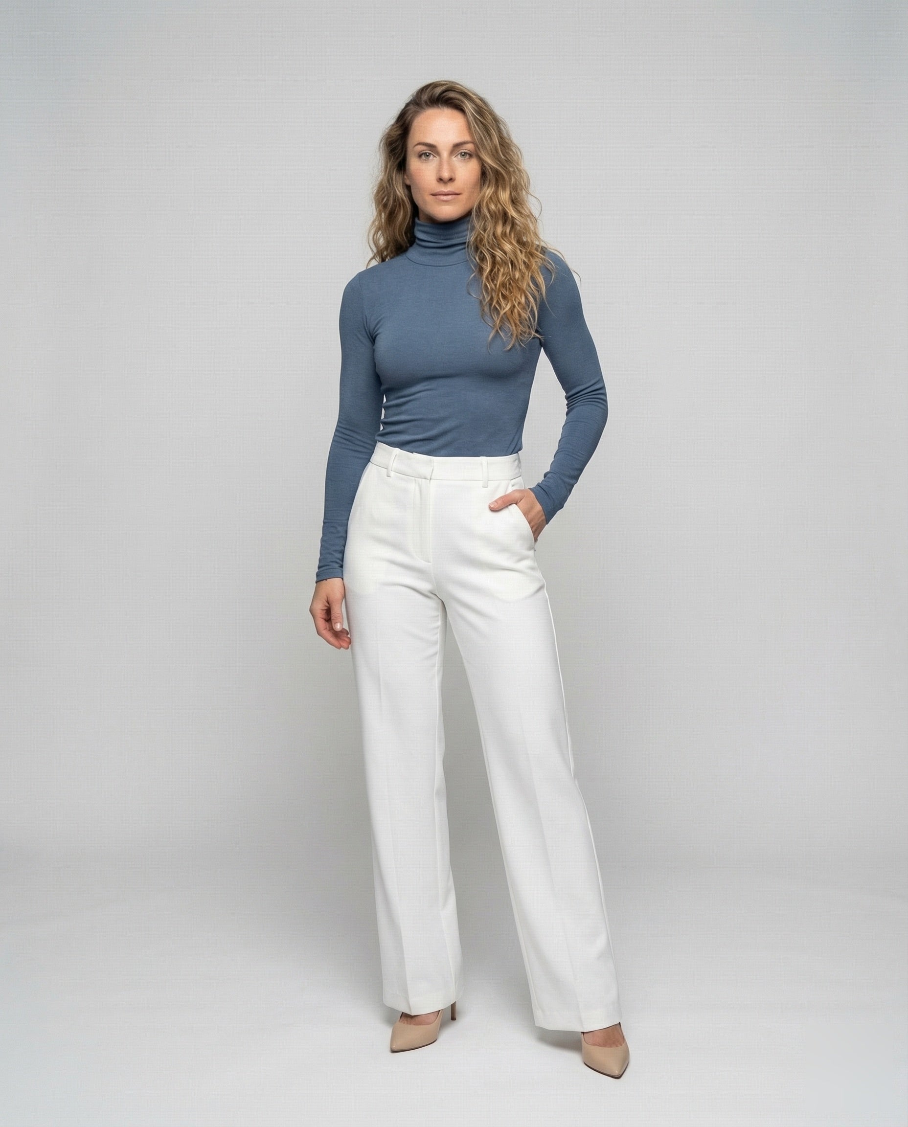 Maglia Donna in Jersey Stretch Trasparente Collo Alto - Brentozzi