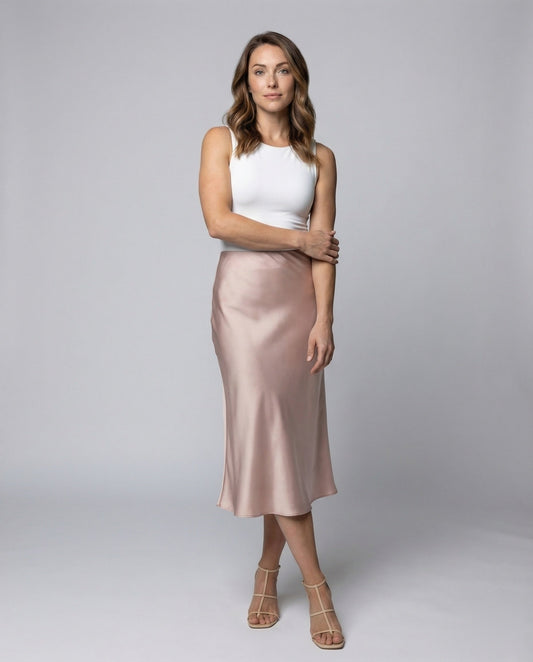 Gonna Midi Donna Effetto Satin Taglio Obliquo - Brentozzi
