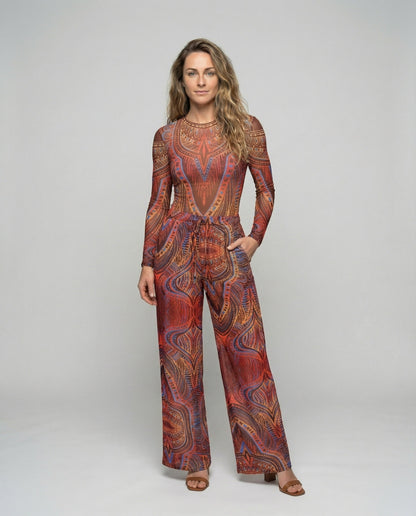Pantaloni Palazzo Donna in Mesh Fantasia Etno - Brentozzi