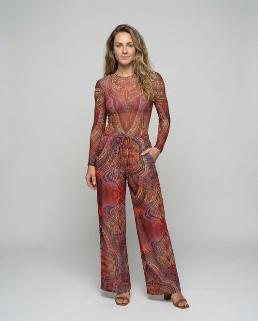 Pantaloni Palazzo Donna in Mesh Fantasia Etno - Brentozzi