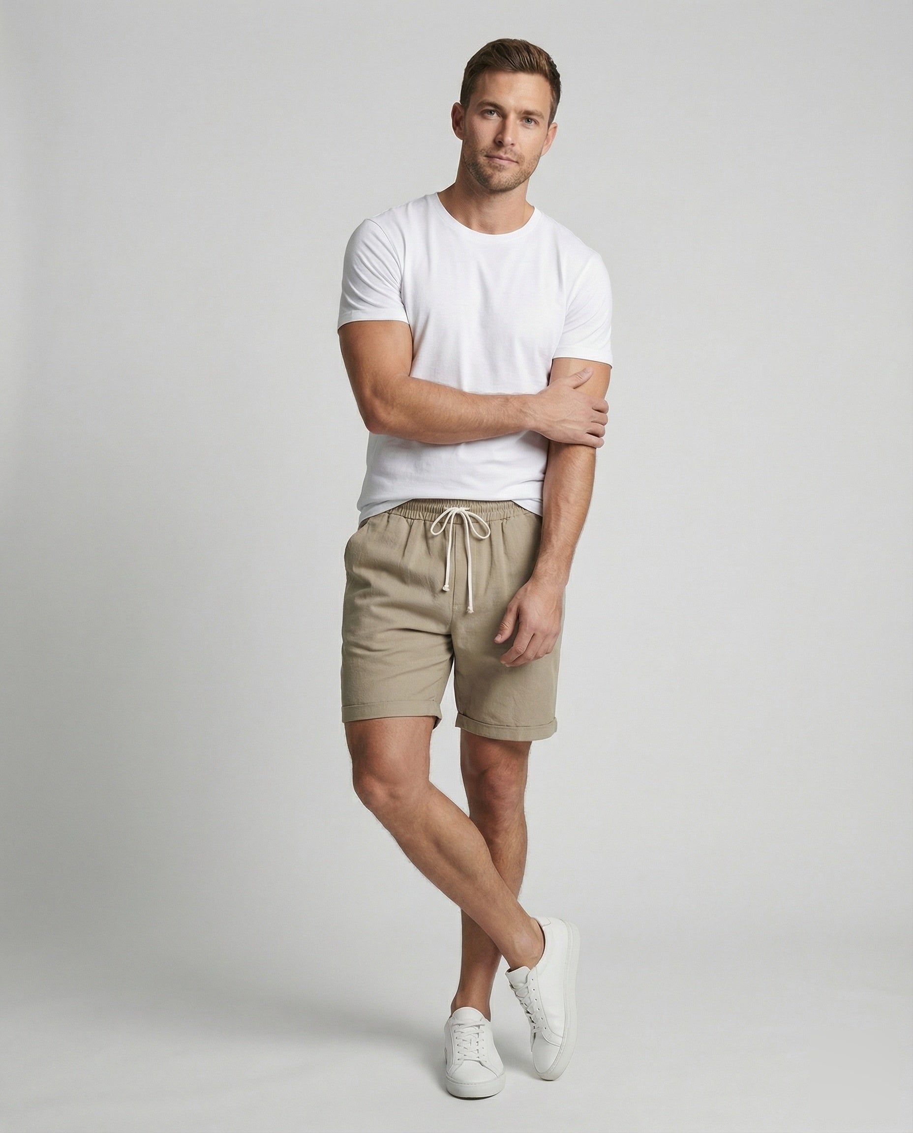 Pantaloncini Uomo Effetto Lino Orlo Risvoltato - Brentozzi