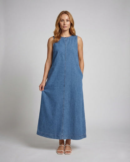 Abito Maxi Donna in Denim con Tasche Laterali - Brentozzi