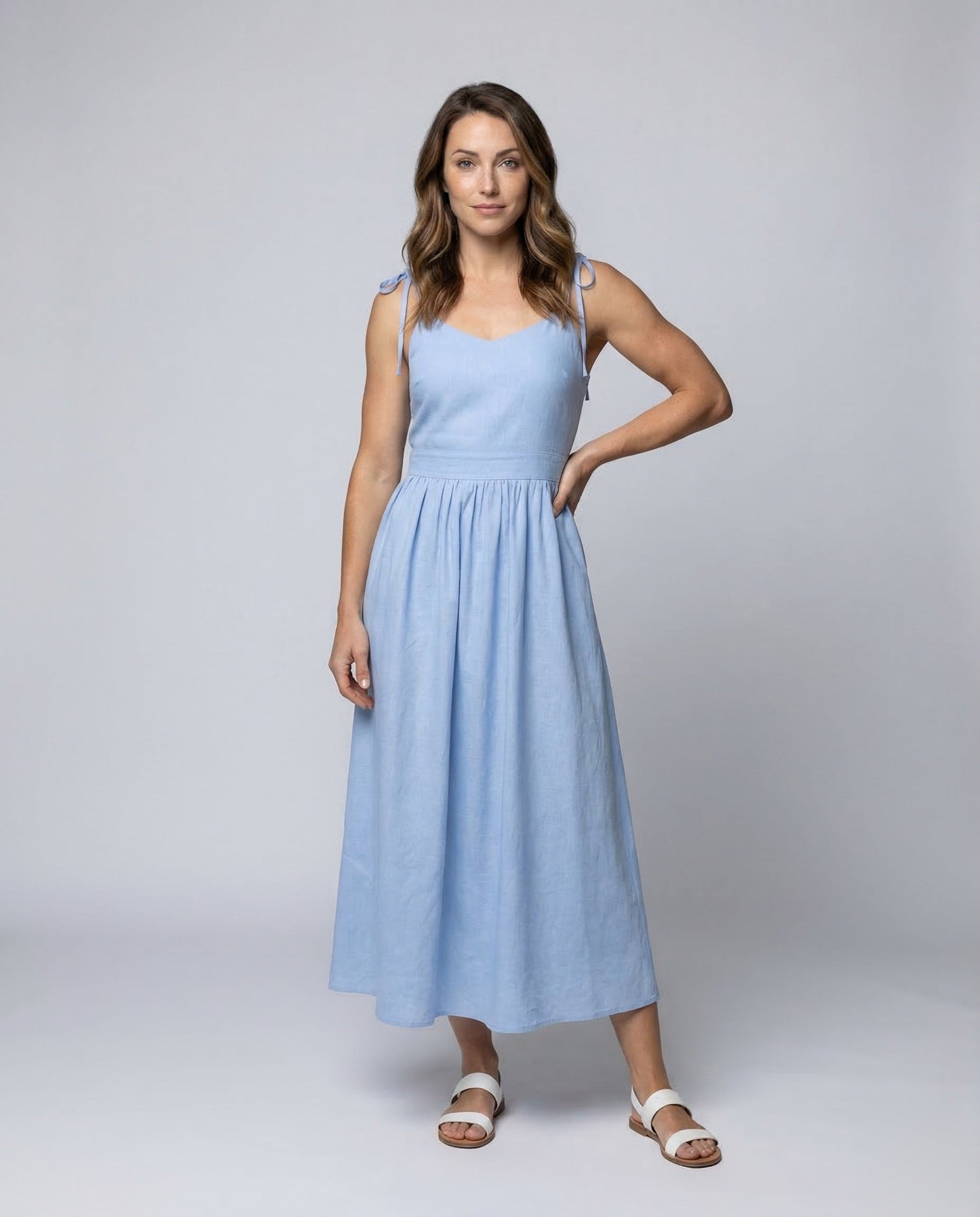 Abito Maxi Donna in Lino Vita Empire Arricciata - Brentozzi